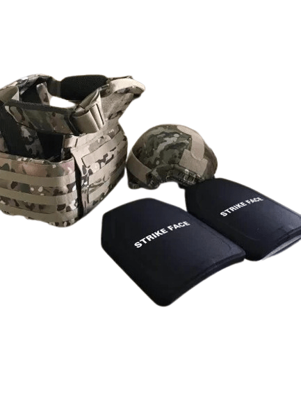 Tactical Bulletproof Vest Carrier + Level 3/4 Plates (10 x 12) + Helmet Bundle Kit - VectorShields