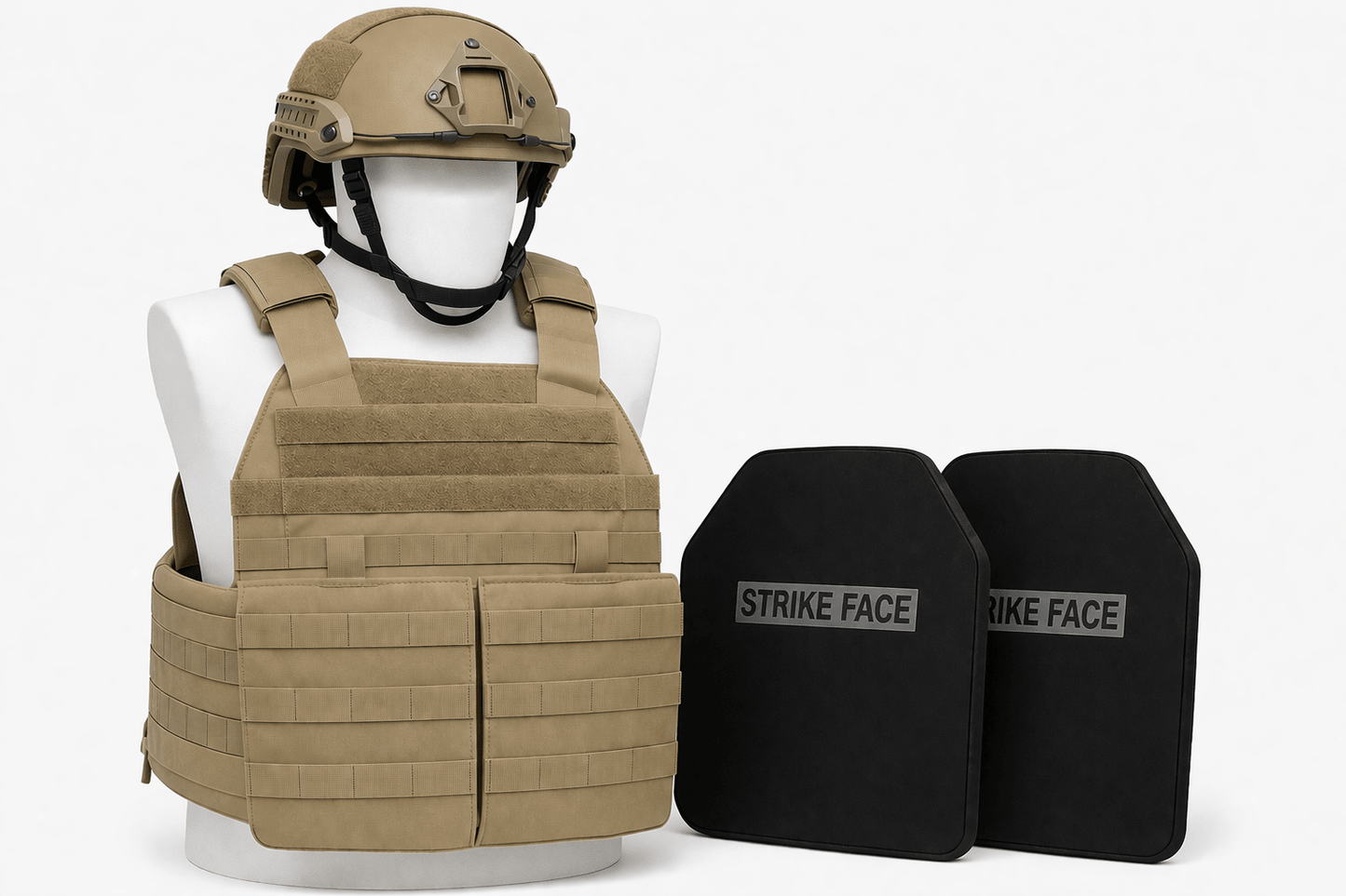 Tactical Bulletproof Vest Carrier + Level 3/4 Plates (10 x 12) + Helmet Bundle Kit - VectorShields