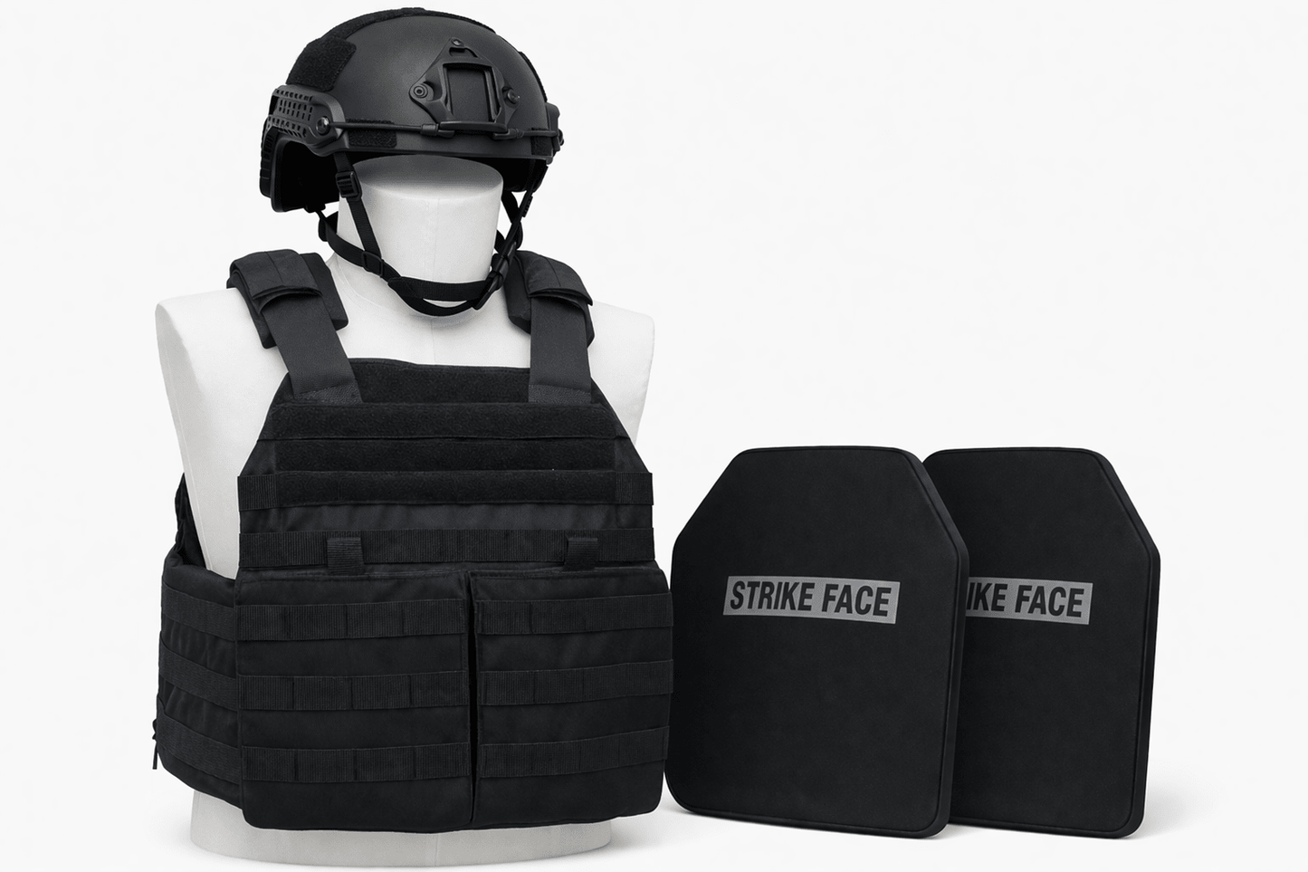 Tactical Bulletproof Vest Carrier + Level 3/4 Plates (10 x 12) + Helmet Bundle Kit - VectorShields