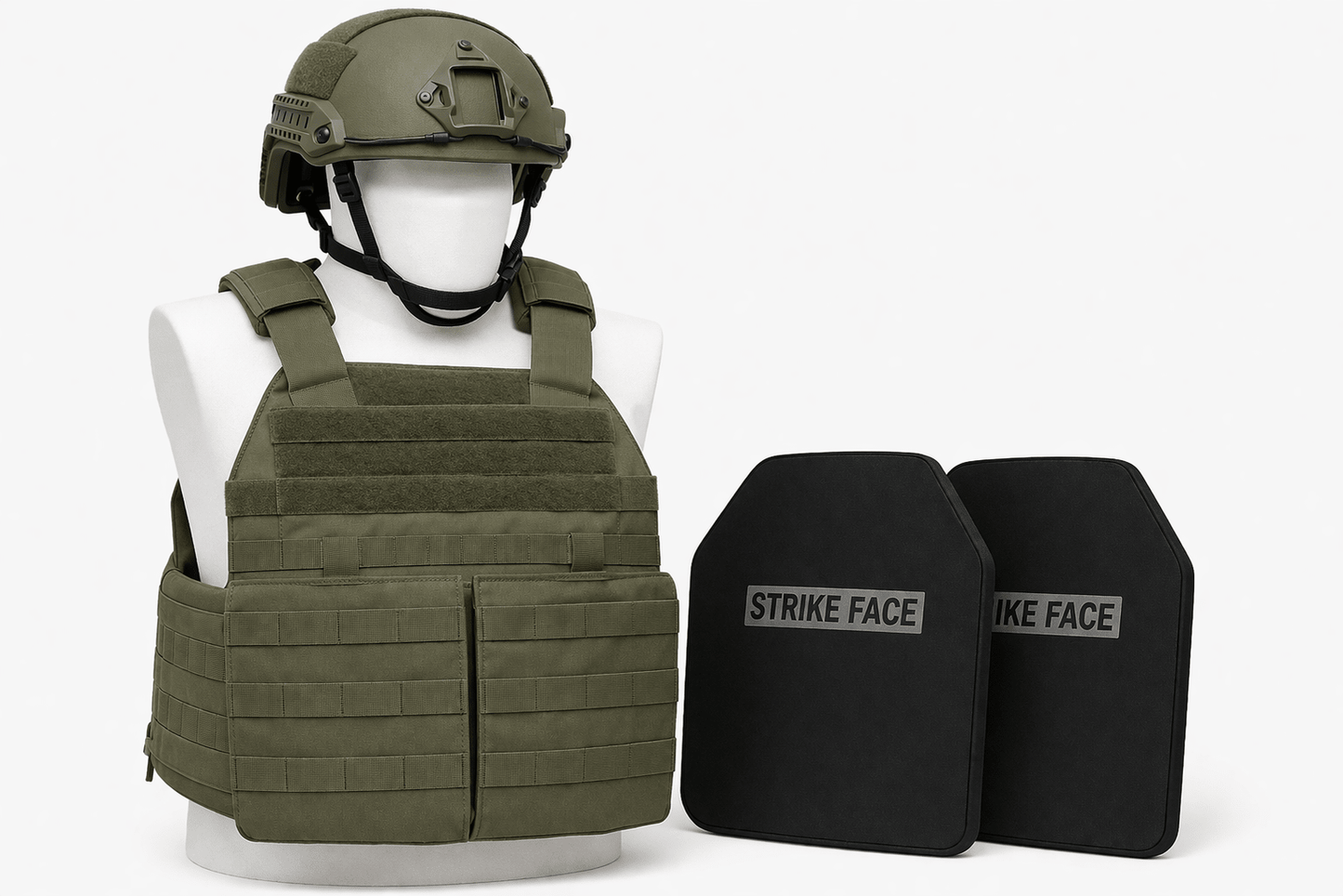 Tactical Bulletproof Vest Carrier + Level 3/4 Plates (10 x 12) + Helmet Bundle Kit - VectorShields